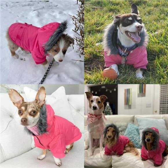 Dog Coat for Small Dogs, Windproof Doggie Puffer Jacket with Leash Hole - Picture 6 of 7